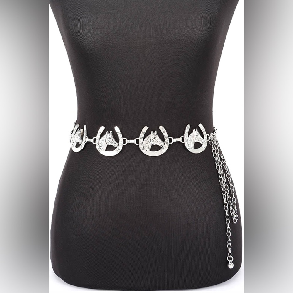 Silver or Gold Horse Concho Statement Chain Belt